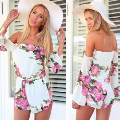 Sexy Women Floral Printed Off Shoulder Short..