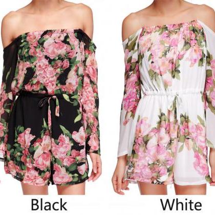 Sexy Women Floral Printed Off Shoulder Short..