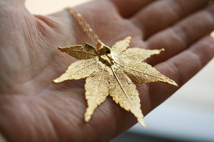 Large Real Maple Leaf Necklace 24k Gold,14k Gold Filled Necklace,real Leaf,jewelry,wedding Jewelry,mother's Jewelry