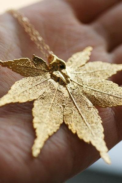 Large Real Maple Leaf Necklace 24k Gold,14k Gold Filled Necklace,real Leaf,jewelry,wedding Jewelry,mother's Jewelry